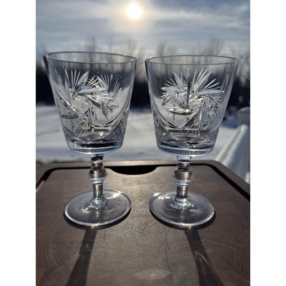 Set 2 Csopak Claret Wine AJKA Glass‎ Crystal Cup Goblet RETIRED Pinwheel EUC